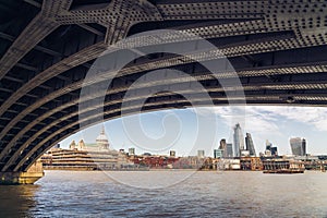 St. Paul`s Cathedral and centre in London Blackfriars bridge