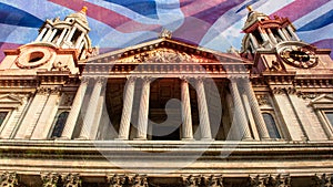St Paul\'s Cathedral Entrance blended with Union Jack Flag