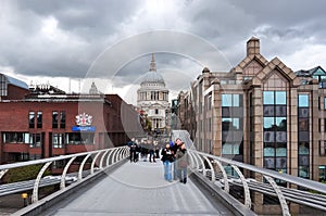 St. Paul`s Cathedral and Millenium bridge, London, UK