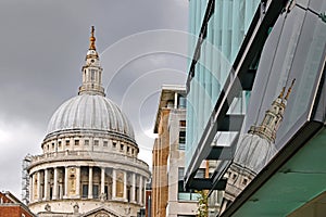 St Paul's Cathedral reflected in an office block