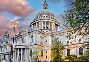 St. Paul`s Cathedral at sunset, London, UK