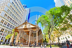 St. Paul`s Chapel of Trinity Church Wall Street. Financial capit