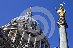 St. Pauls Cathedral and Statue of Saint Paul in London