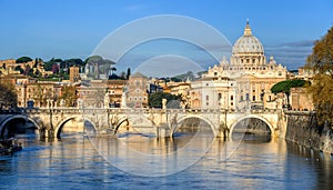 St Peter Basilica and St Angelo Bridge in Vatican, Rome, Italy