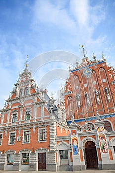 St. Peter Church and House of the Blackheads at Town Hall Square(old town) in Riga, Latvia.