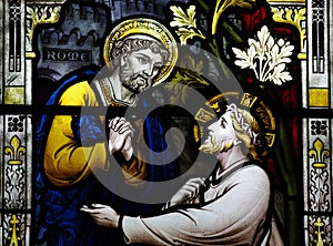 St. Peter meets Jesus (stained glass)