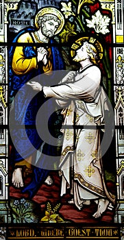 St. Peter meets Jesus (stained glass)