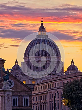 St. Peter's Basilica dome in Vatican city, Rome, Italy