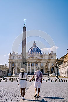 St. Peter's Basilica in the morning from Via della Conciliazione in Rome. Vatican City Rome Italy. Rome architecture and