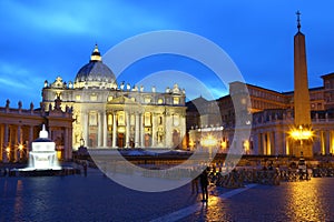 St. Peter's Basilica at Night, Rome