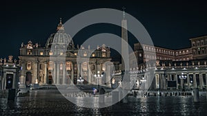 St Peter`s Basilica and Square at night