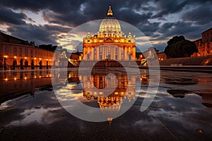 St. Peter\'s Basilica at sunset, Vatican City, Rome, Italy, St, Peter\'s Cathedral in Rome, Italy, AI Generated