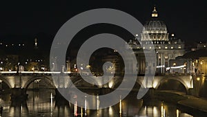 St. Peter's Basilica in Vatican, beautiful view on bridge, evening cityscape