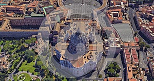 St. Peter`s Basilica in the Vatican from a bird`s eye view