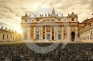 St Peter's Basilica in Vatican City at sunset, Rome, Italy