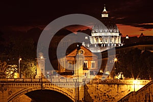 St. Peter`s Basilica in Vatican at night