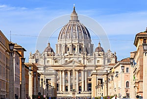 St. Peter\'s basilica in Vatican and road of Conciliation in Rome, Italy