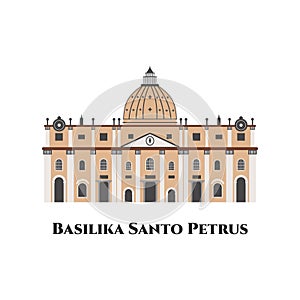 St. Peter`s Basilica in Vatican, Rome, Italy flat design vector illustration. It is a church built in the Renaissance style. This