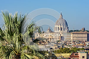 St. Peter`s basilica in Vatican seen from Pincian hill, Rome, Italy