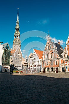 St. Peter's Church And House Of The Blackheads In Riga, Latvia.