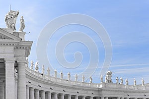 Architectural detail of buildings in Piazza San Pietro, St Peters Square in Vatican.