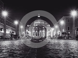 St. Peter's Square at night in the Vatican