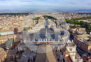 St. Peter`s square and panorama of Rome from top of St. Peter`s basilica, Vatican