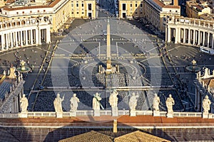 St. Peter`s square seen from top of St. Peter`s basilica, Vatican