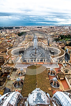 St. Peter`s Square and St. Peter`s Basilica at Vatican in Rome, Italy