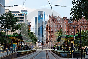 St Peter`s Square Tram Stop, Manchester, UK