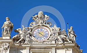 St. Peter`s Square. Vatican. Rome. Clock at St. Peter`s Basilica