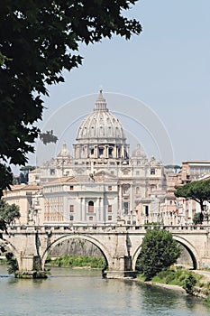 St. Peter's Basilica and Sant'Angelo Bridge in Rome. photo