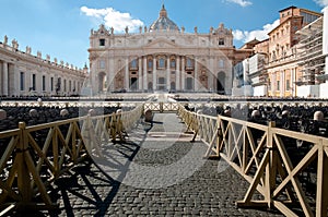 St Peters Basilica fachade and wooden fence