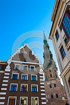 St. Peters Church in old city Riga, Latvia