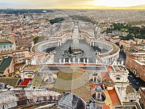 St Peters square in Vatican and view of Vatican City from above