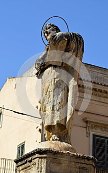 St Peters Statue at the Baroque church of San Pietro, Modica Sicily, Italy