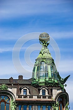 St. Petersburg. Architectural details of the Singer`s house on Nevsky Prospekt.