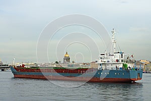 St. Petersburg, the cargo ship on the Neva river