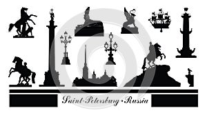 St. Petersburg city symbol set, Russia. Tourist landmark icons