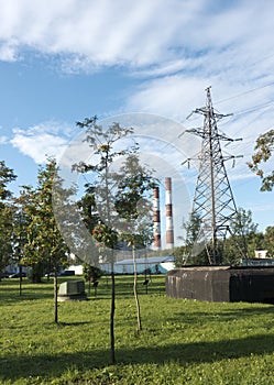 St. Petersburg. Industrial region and pipes of warmly electro station