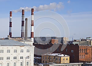 St. Petersburg. Industrial region and pipes of warmly electro station
