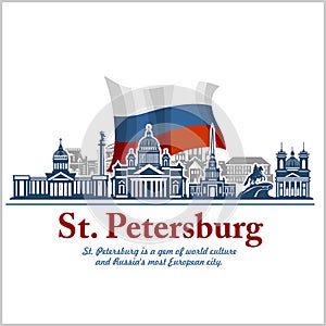 St. Petersburg landmark, Russia. Russian cityscape silhouette vector background.