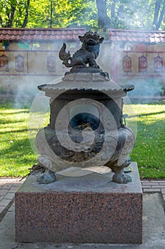 St. Petersburg, A large bronze incense burner with the figure of a Snow Lion