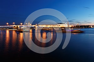 St. Petersburg By Night. Panorama of night city. View on the Neva river and the open bridge.