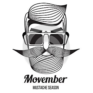 St Petersburg Russia 09 11 18 Movember man. Male face with moustache. Printable badge, sticker for men`s health movement