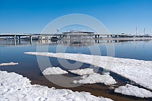 ST. PETERSBURG, RUSSIA - APRIL, 2019: A new stadium on the Krestovsky island, known as the the Saint Petersburg Arena, aka the