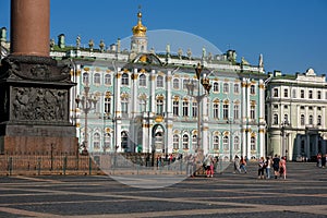 St. Petersburg, Russia - August 22, 2022: Hermitage museum - Winter Palace building on Palace Square in St. Petersburg