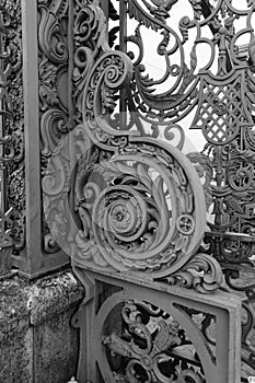 St. Petersburg, Russia, February 10, 2023. Fragment of an ancient cast-iron fence of the palace.