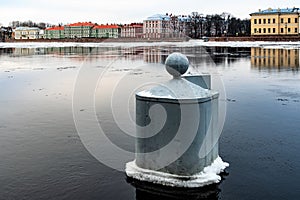 St. Petersburg, Russia, February 2020. A mooring post for ships on the Neva River.