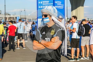 St. Petersburg, Russia - June 26, 2018: Disappointed supporter of Argentina national football team.